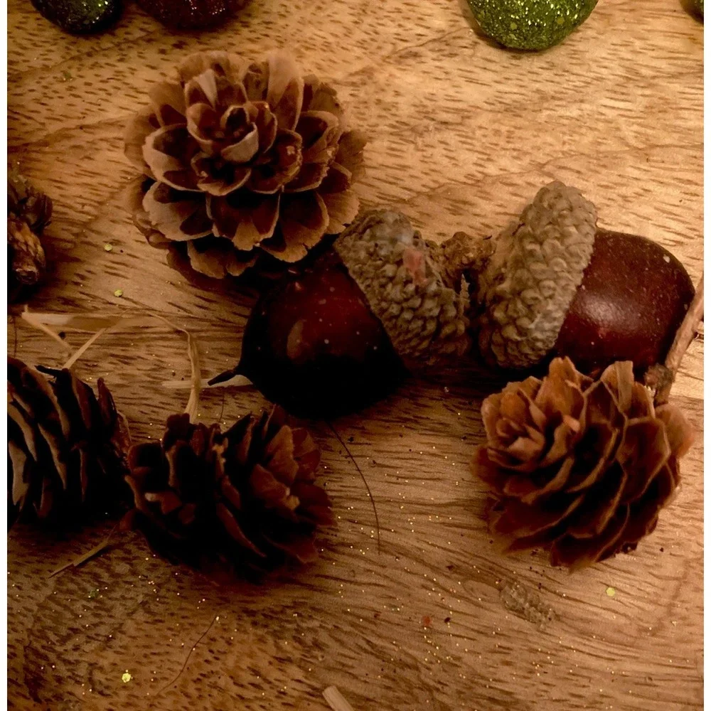 Fall Harvest Thanksgiving Lot Sparkly Balls Pumpkins Corn Real Acorns Pinecones!